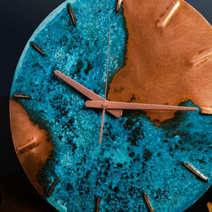 Copper Wall Clock Blue Patina Copper Anniversary Gift Housewarming Gift Copper Silent Clock Homewares Home Decor Hayes Home image 8