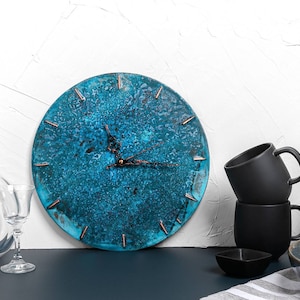 Copper Vintage Wall Clock Blue Patina | Copper Homewares | Copper Decor | Copper Anniversary Gift | Silent Wall Clock | Hayes Home