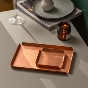 Copper Tray Brushed Small Copper Candle Tray Copper Trinket Tray Copper Anniversary Gift Copper Decor Homewares Hayes Home image 2