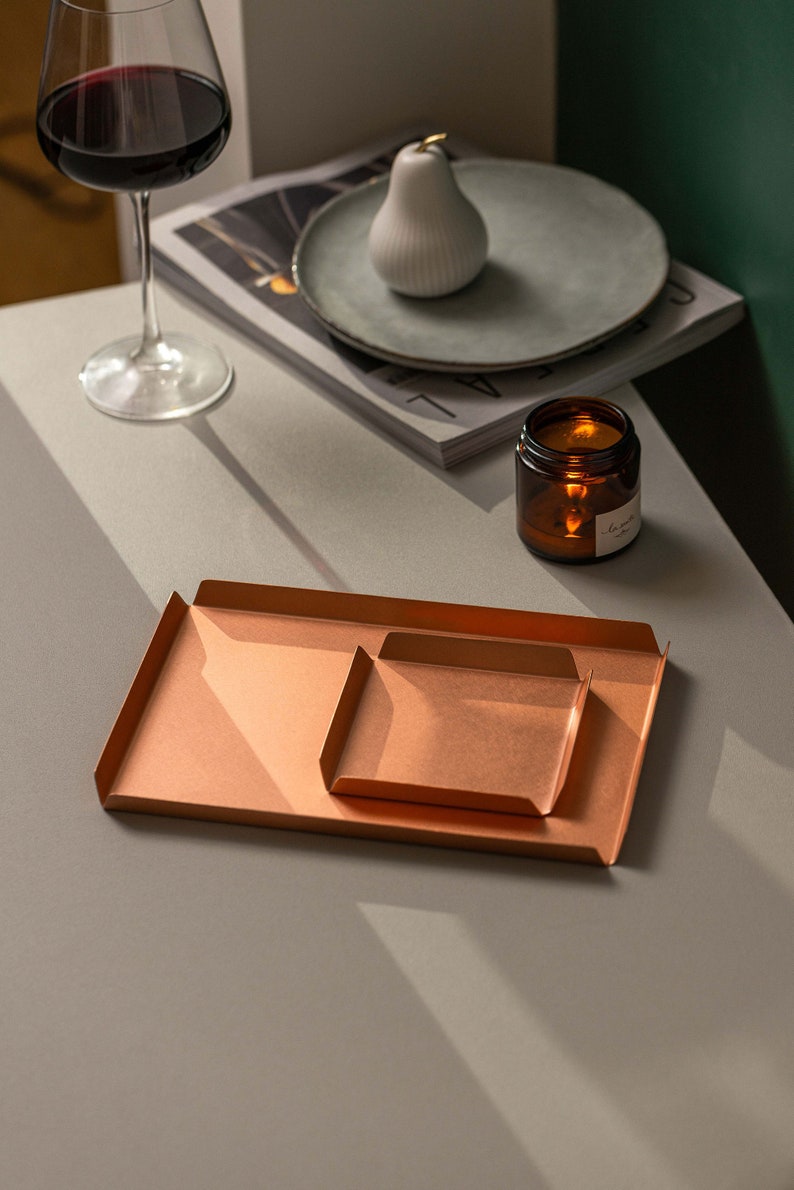 Copper Tray Brushed Small Copper Candle Tray Copper Trinket Tray Copper Anniversary Gift Copper Decor Homewares Hayes Home image 2