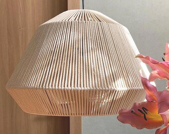 Lámpara colgante de mimbre y algodón: Lámpara de suspensión minimalista estilo Wabi Sabi