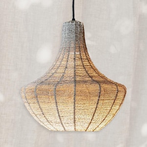 Jute Hanging Lantern Jute Color/Size to choose, Jute Chandelier, Chandelier for cafe, restaurant, Modern Suspension Lamp, Wabi Sabi Decor