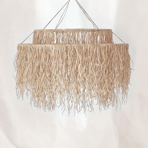 Boho Jute Pendant Light: Balinese Style Chandelier, Cafe Lighting
