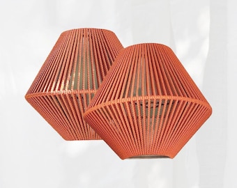 Juego de apliques de mimbre y algodón: iluminación de pared escandinava hecha a mano