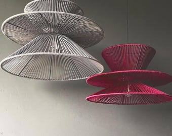 Lámpara colgante de mimbre y algodón: Pantalla de lámpara Wabi Sabi hecha a mano