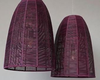 Farol colgante de mimbre y algodón: Pantalla de lámpara hecha a mano para la sala de estar.