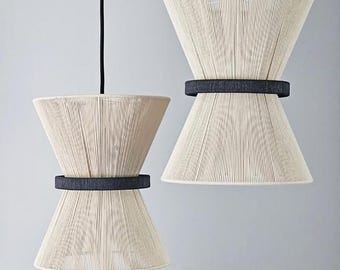Set of 2 Japandi Pendant Lamps: Handmade Cotton Cord Lamp Shades