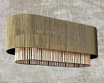 Lámpara de araña artesanal de mimbre con cuentas de madera: lámpara colgante sobre la mesa, color a elegir