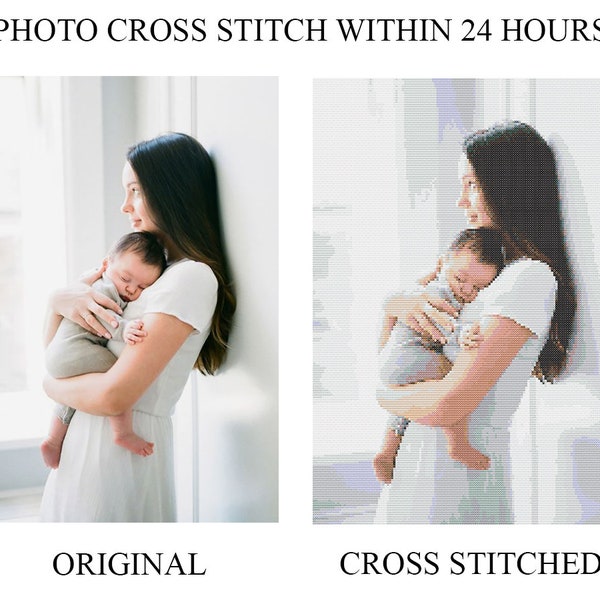 Custom Photo 7,9*11,8 in Cross Stitch Pattern Kit or PDF - Embroidered Personalized Baby Photo, Portrait baby to order, Personalized Gift