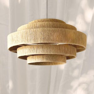 Large Jute Chandelier: Wabi Sabi Living Room Lighting, Customizable Color