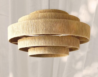 Lámpara de araña grande de yute: Iluminación para sala de estar estilo Wabi Sabi, color personalizable.