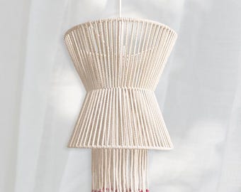 Farol colgante artesanal: pantalla de algodón, iluminación Wabi Sabi, color personalizable.