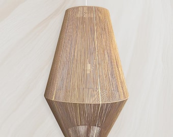 Pantalla de lámpara de macramé hecha a mano: farol colgante de mimbre y algodón, lámpara colgante minimalista