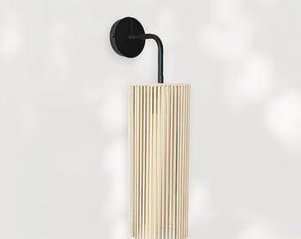 Aplique de mimbre y algodón hecho a mano: farol cilíndrico minimalista