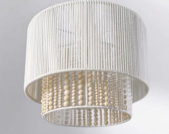 Lámpara colgante de mimbre hecha a mano con cuentas de madera - Color personalizado