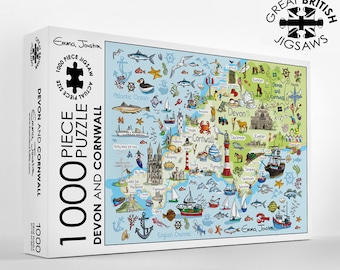 Devon and Cornwall Map 1,000 piece jigsaw puzzle.