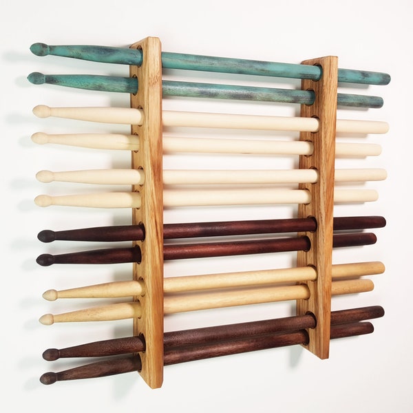 Drumstick Display Rack | Gift for Drummer | Wall Mounted | Solid Oak | Holds 6 Pairs of Drumsticks | Gifts for Musicians.