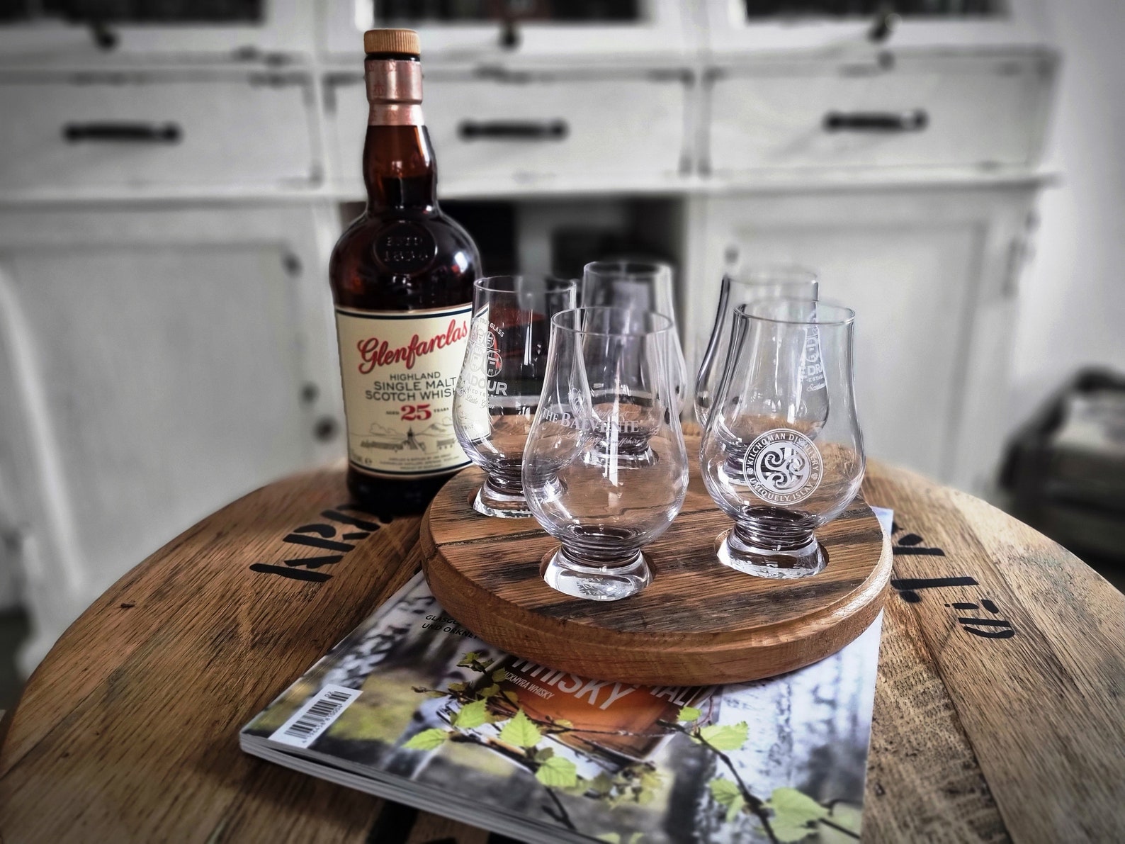 Display Glencairn Whisky Glasses from Whisky Barrel Lid Etsy