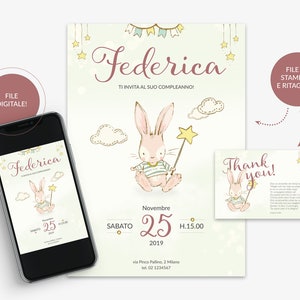 Digital Invitation Birthday Party, Printable Invito digitale compleanno invio messaggio whatsapp. Festa a tema