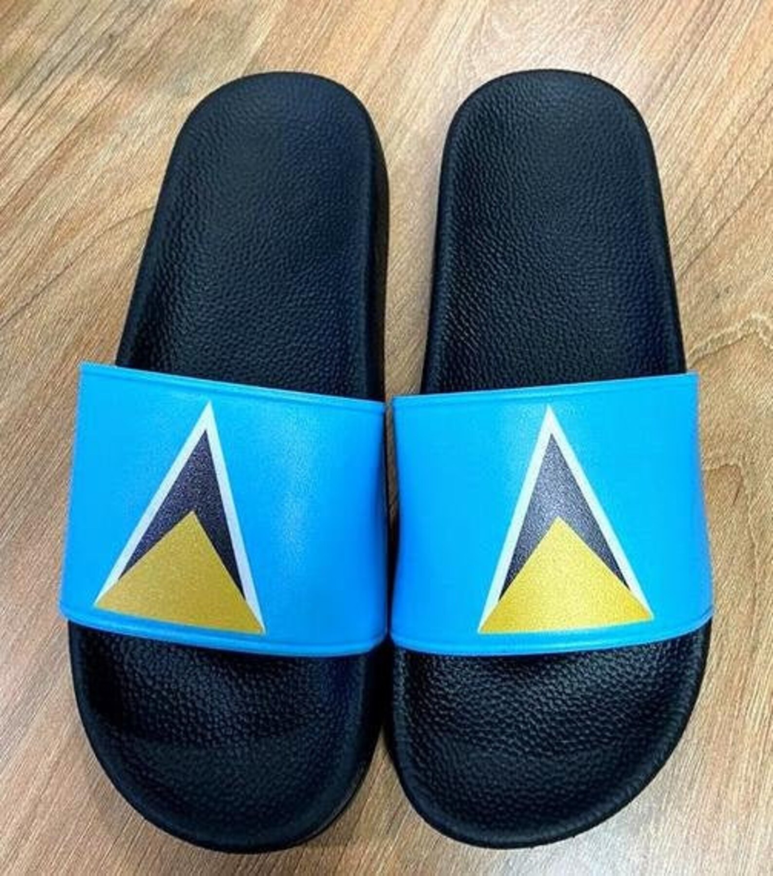 Saint Lucia Flag Sliders Black Sole Shoes Colorful Slipper | Etsy