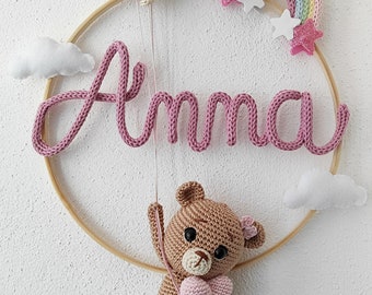 Baby, handmade,Fiocco nascita, amigurumi,Wall decor, baby wreath,baby shower gift, kids room decor.