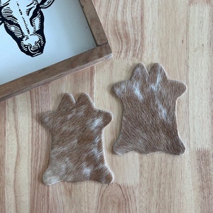Beige & White Cowhide Coasters - Set of 2