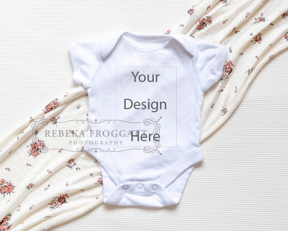 White Bodysuit Vest Mockup With Scarf Fabric Baby Vest Etsy