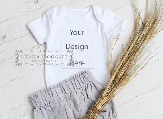 Baby Romper Vest Bodysuit Flatlay Mockup One Piece Simple Etsy