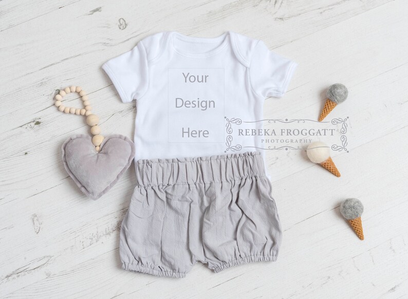 Download Baby romper vest bodysuit flatlay mockup one piece simple ...