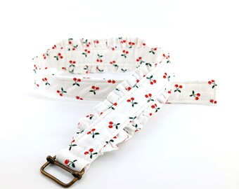 Cotton ribbon with cherries and ruffles for your gag