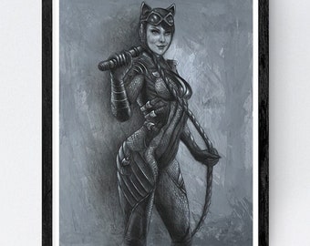 Catwomen Malerei,Original handgemaltes, figürliches Kunstwerk [k721]