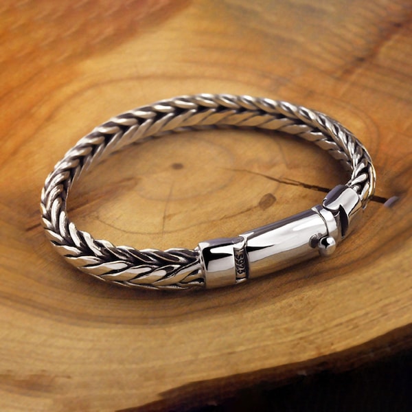 Pulsera de plata para hombre, pulsera de cadena para hombre, regalo para él, pulsera de plata de primera ley, pulsera de plata maciza, pulsera trenzada, mejor regalo