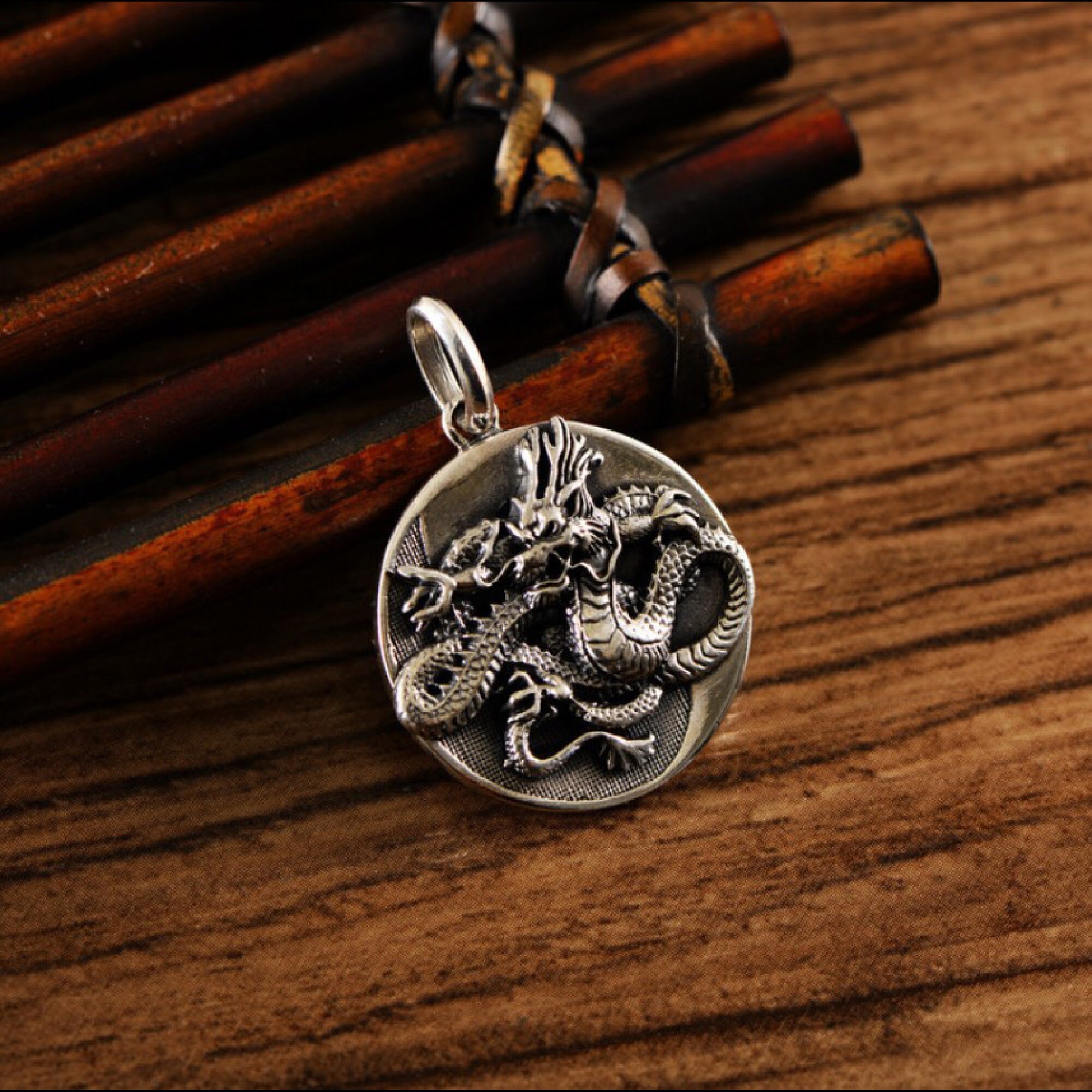 Dragon phoenix pendant necklace mens silver necklace coin Etsy