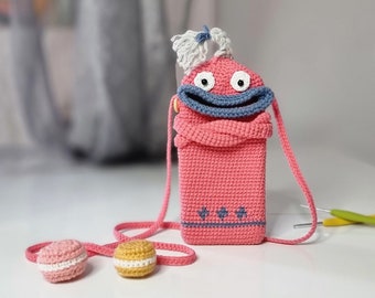 Crochet pattern, PDF, English and German, Amigurumi, cell phone case, handbag, shoulder bag, wallet, monster