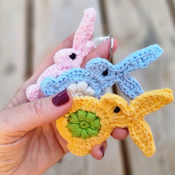 Pattern eng deu, crochet bunny, Easter bunny, pendant, key ring, crochet, easy instructions for beginners. 9×5 cm 100% cotton