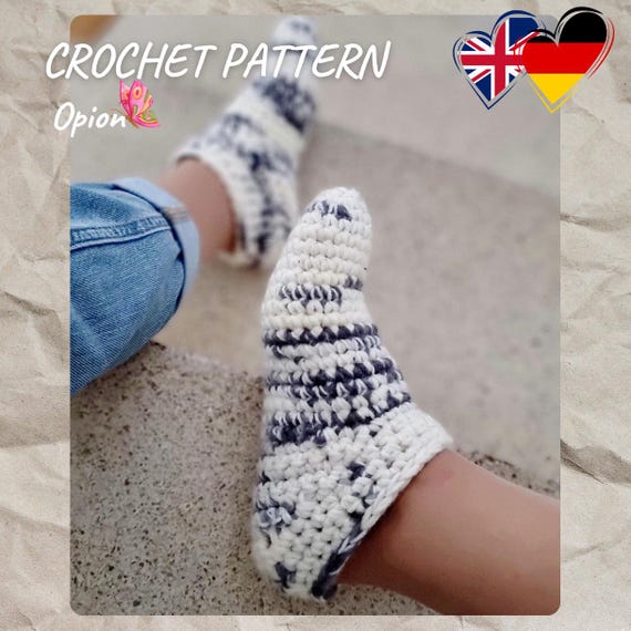 Crochet Pattern, PDF, Deu, Eng, Crochet Slippers for Different