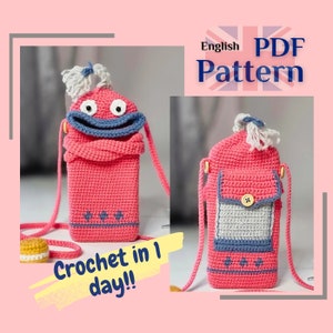 Instructions eng eng, crochet pattern amigurumi, crocheted cell phone bag, shoulder bag, handbag, money evil, monster