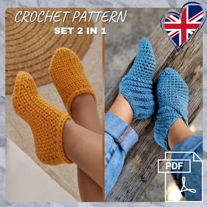 S.23 2 in 1 crochet pattern PDF in English warm crocheted slipper socks foot length 22 cm 23 cm wool