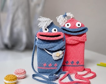 Cute Crochet Monster Bag Pattern PDF – Amigurumi Handbag, Phone Bag & Small Purse for Beginners (EN + DE included) T41