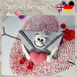 Crochet, PDF, Eng/Deu. Letra de crochet con corazón, carta, tarjeta, regalo, San Valentín, regalo para un ser querido