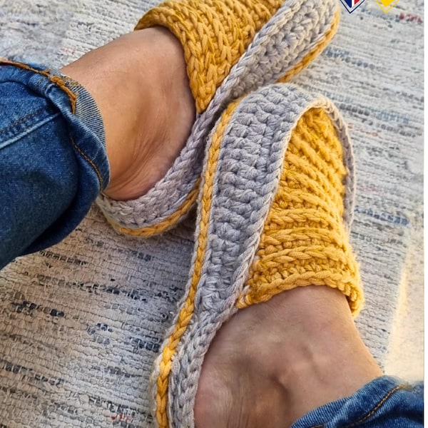 Durable Crochet Slippers Pattern PDF – Double Sole House Shoes for Women & Kids, Adjustable Sizes (EN + DE included) S28