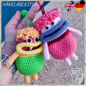 Crochet, PDF, Eng/Deu. Crocheted monstr, crocheted key holder, cozy key holder, key ring, key box