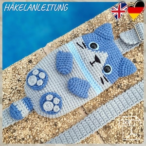 T.5 Häkeln, PDF, Eng/Deu, Bauchtasche, Gehäkelte Handytasche Katze, Umhängetasche, Häkeltasche, 23×13 cm, Baumwolle,
