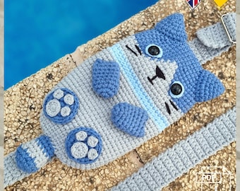 Crochet, PDF, Eng/Deu, Fanny pack, Crocheted cell phone bag cat, Shoulder bag, Crochet bag, 23×13 cm, Cotton