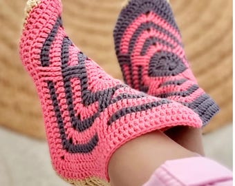 Crochet Socks Slippers Pattern PDF, Cotton House Shoes 23–25 cm, Cozy Home Socks (EN + DE) S15