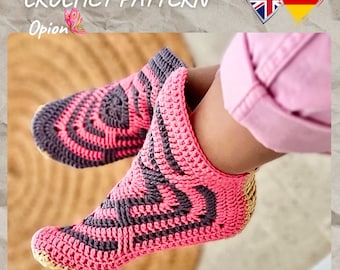 crochet pattern, PDF, deu, eng, crochet slippers for feet 23-25 cm long, crochet socks, master class, easy crochet pattern