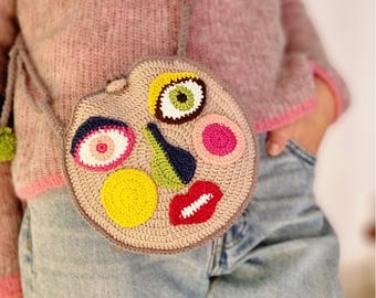 Crochet Mask Bag Pattern PDF, Small Crossbody & Handbag with Appliques (EN + DE) T8