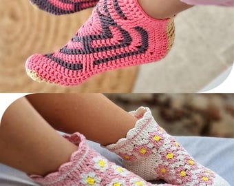 2-in-1 Crochet Socks Pattern PDF, Cotton Summer Socks for 23–24 cm Feet, Adjustable Size (EN + DE) S2