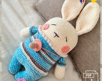 Sida 9 Virkmönster, PDF, engelska/tyska. Sovande kanin med napp, påskhare, virkad kanin, plyschleksak, plyschkanin