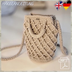Wzór szydełkowy T32, PDF, angielski/niemiecki. Szydełkowane etui na telefon komórkowy, torebka, torba na ramię, mała torebka.